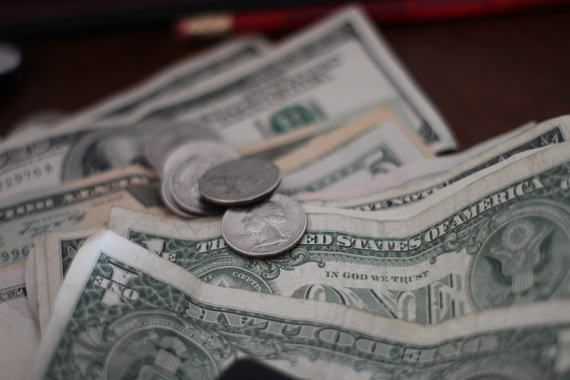 Dollar bills and coins
