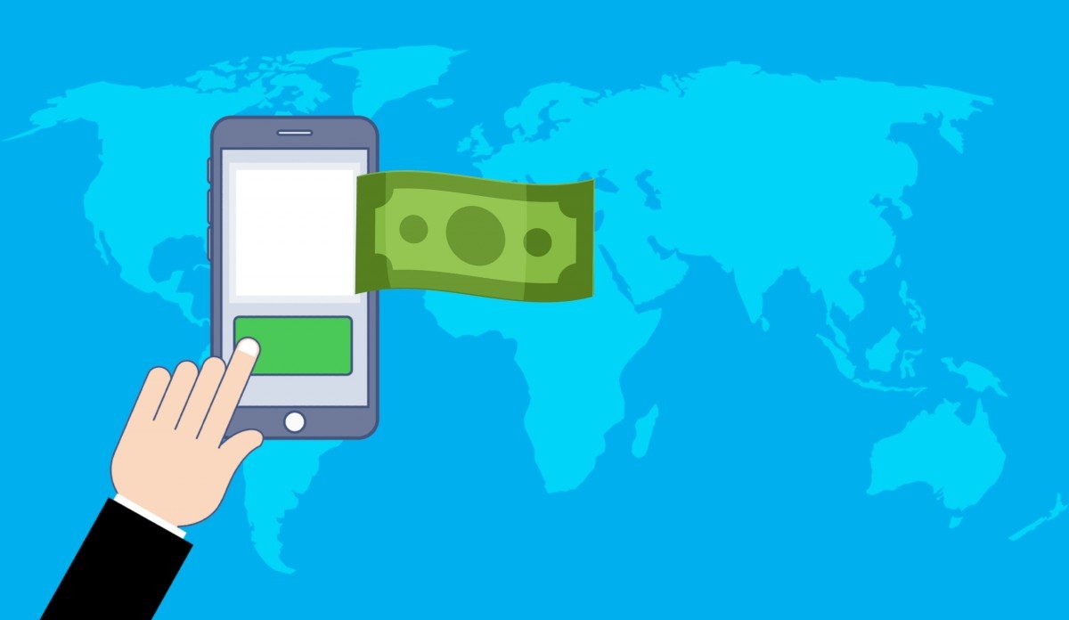 Graphic of a hand sending money around the world
