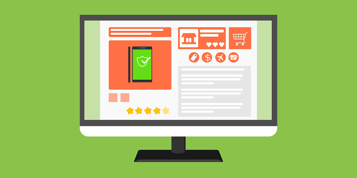 graphic of eCommerce website with security check and shield