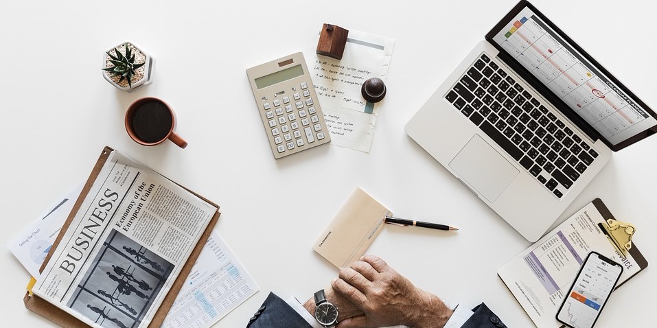 Work Station, Computer, Newspaper, Calculator
