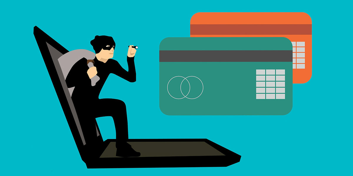 graphic of online thief examining credit card during processing