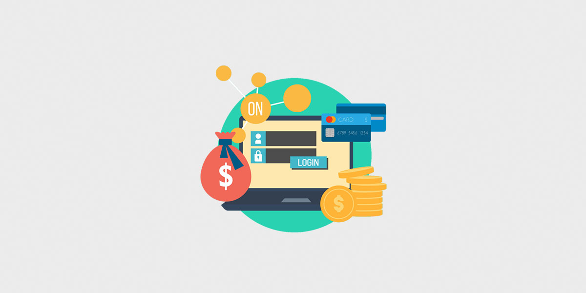 Online Payment Graphic with Cash, Login, & Card